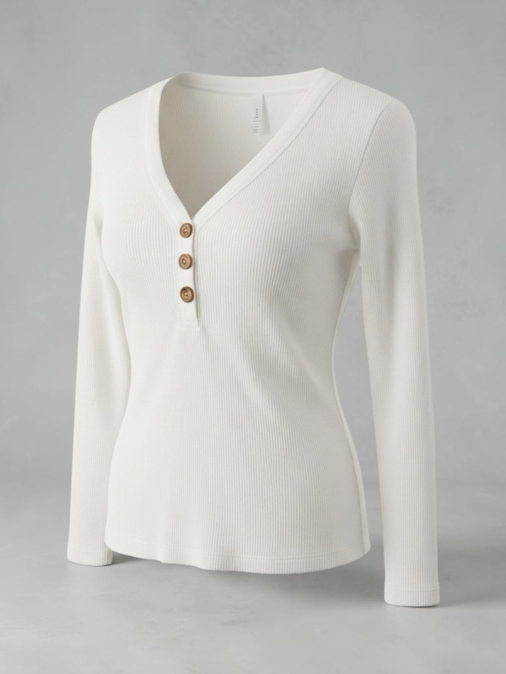 #171, A loves A ribbed  V-Neck Henley Long Sleeve Top, size L